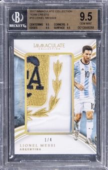 2017 Panini Immaculate Collection "Team Crests" #10 Lionel Messi Patch Card (#1/4) - BGS GEM MINT 9.5